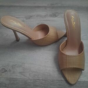 Anne Michelle Tan Open-Toe Heels